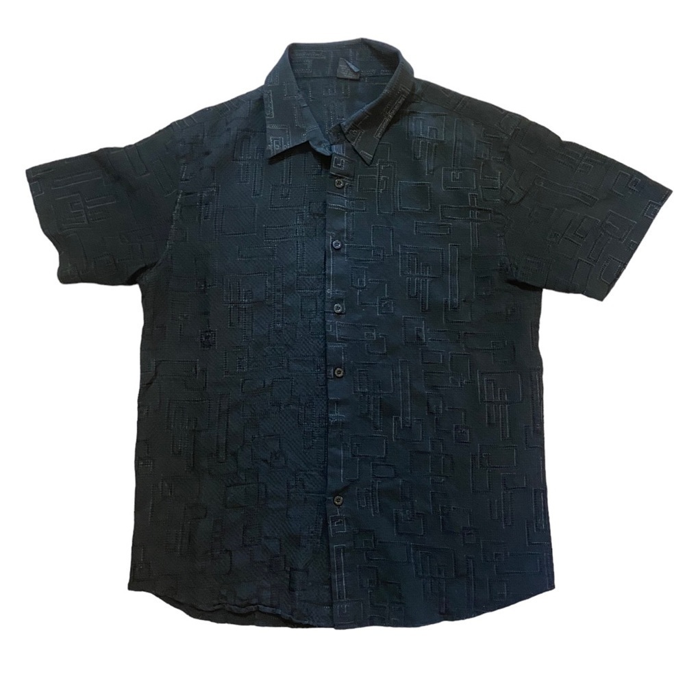 Men’s Vese Black Rayon Blend Short Sleeve Button-down Size Large